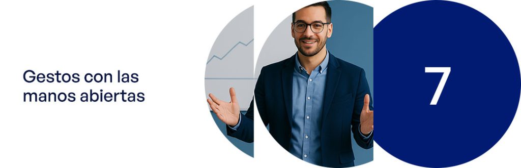 Gestos con las manos abiertas con experiencia en liderazgo