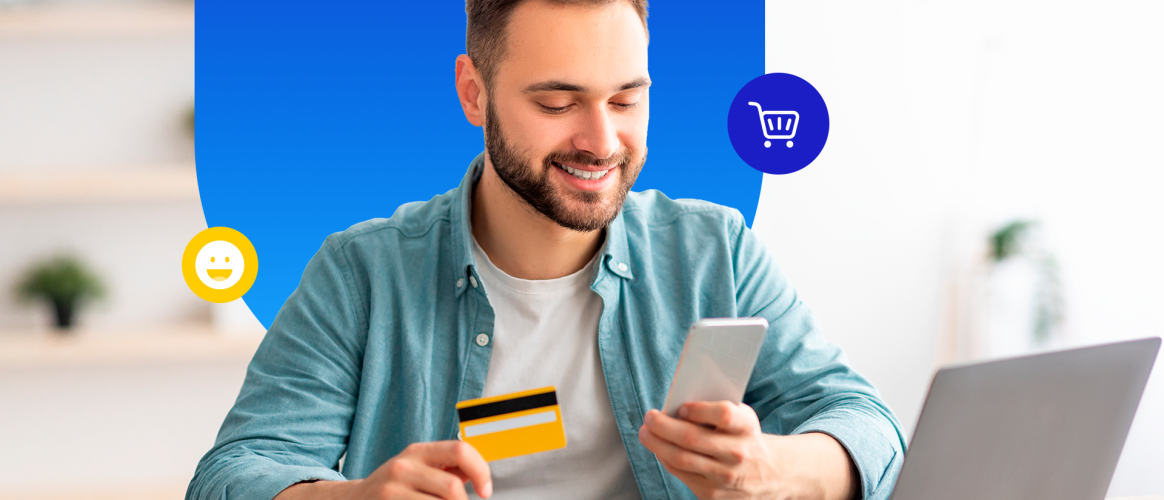 Hombre viendo diferencias entre pagos con tarjeta de crédito, débito y pagos móviles